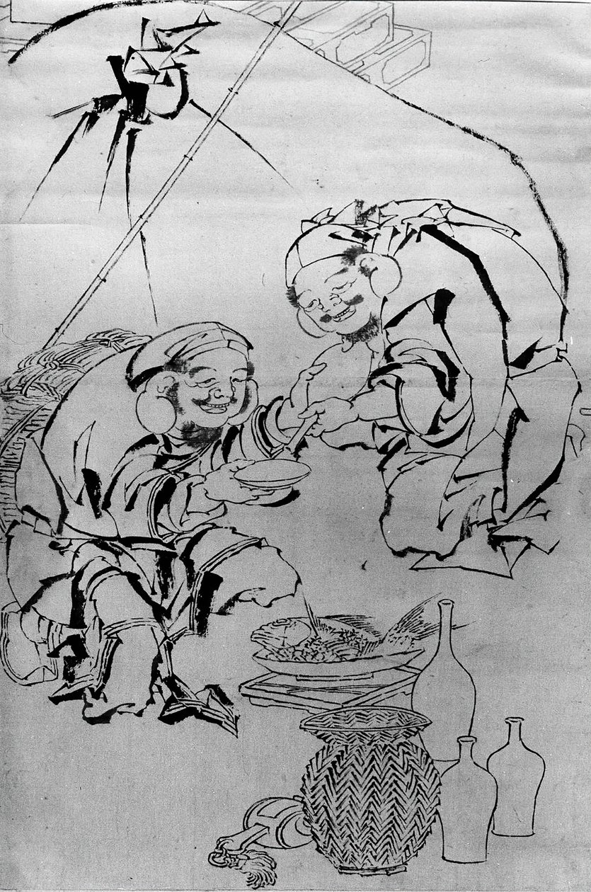 Ebisu a Daikoku slaví novoroční festival, 18.-19. století. od Katsushika Hokusai