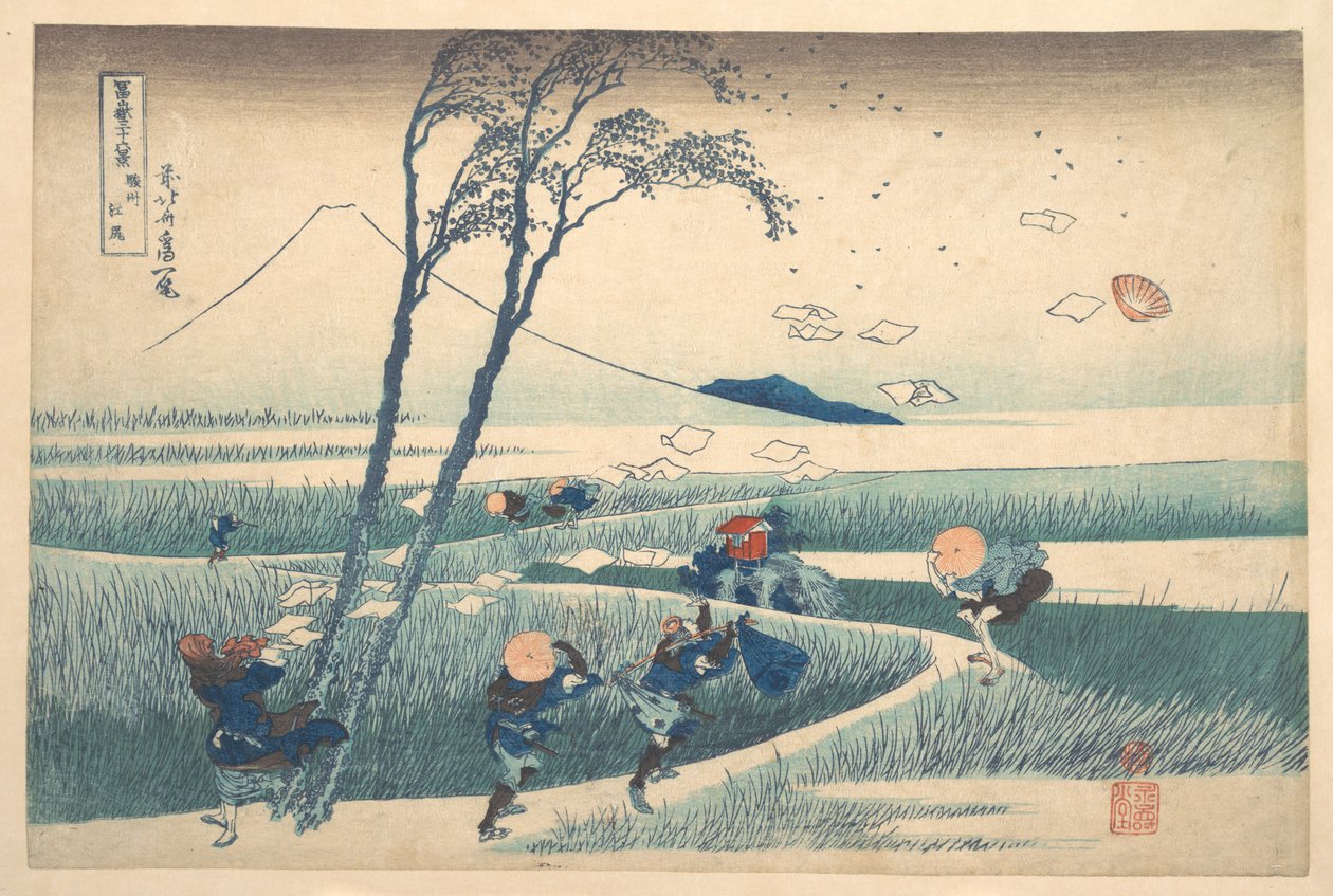Ejiri v provincii Suruga (Sunshū Ejiri), ze série „Třicet šest pohledů na horu Fuji“ (Fugaku sanjūrokkei) od Katsushika Hokusai