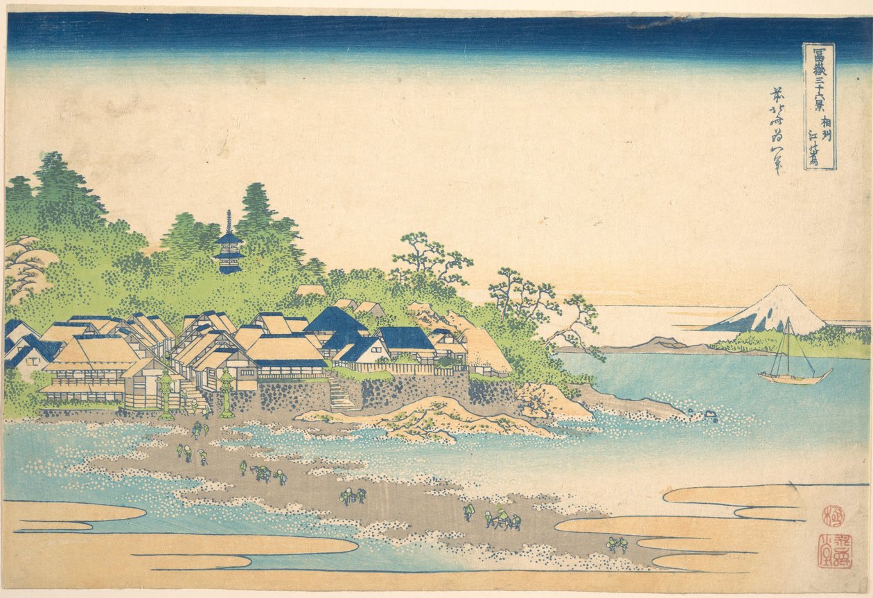 Enoshima v provincii Sagami (Sōshū Enoshima), ze série „Třicet šest pohledů na horu Fuji“ (Fugaku sanjūrokkei) od Katsushika Hokusai
