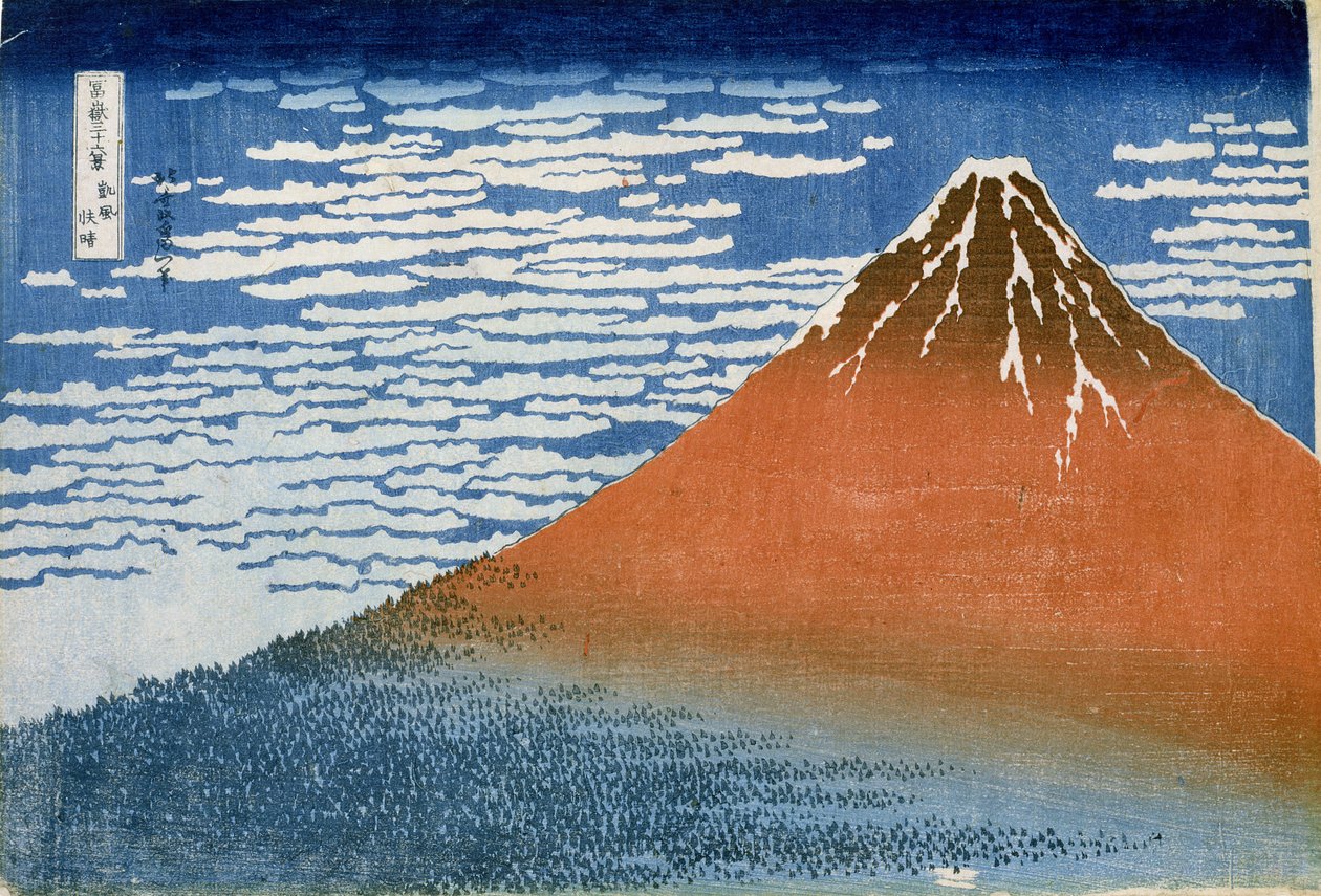 Jemný vítr, jasné ráno (Gaifu Kaisei) (barevný dřevotisk) od Katsushika Hokusai