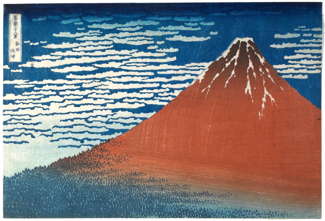 „Příznivý vítr, jasné počasí“, ze série „Třicet šest pohledů na horu Fudži“ od Katsushika Hokusai