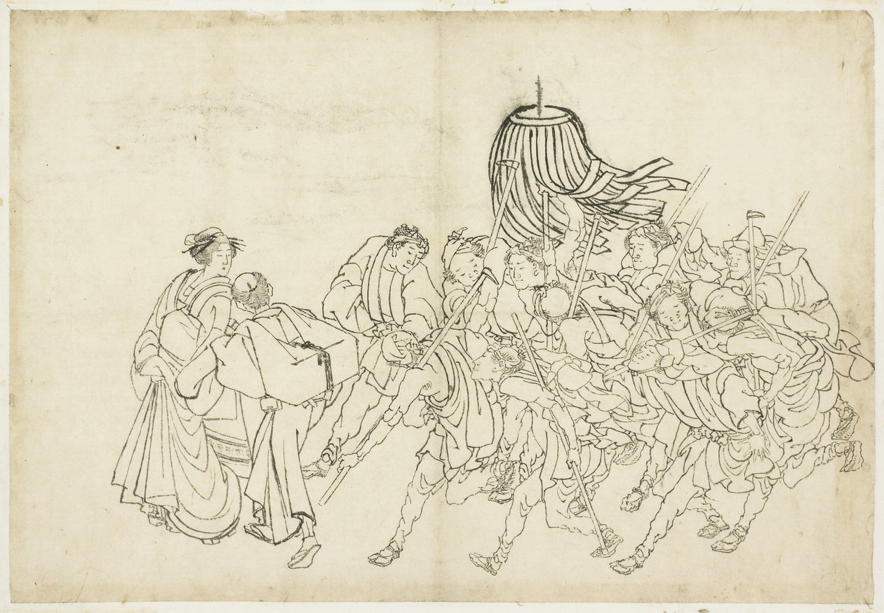 Hasiči pochodují na svůj festival, 1615-1868 (inkoust na papíře) od Katsushika Hokusai