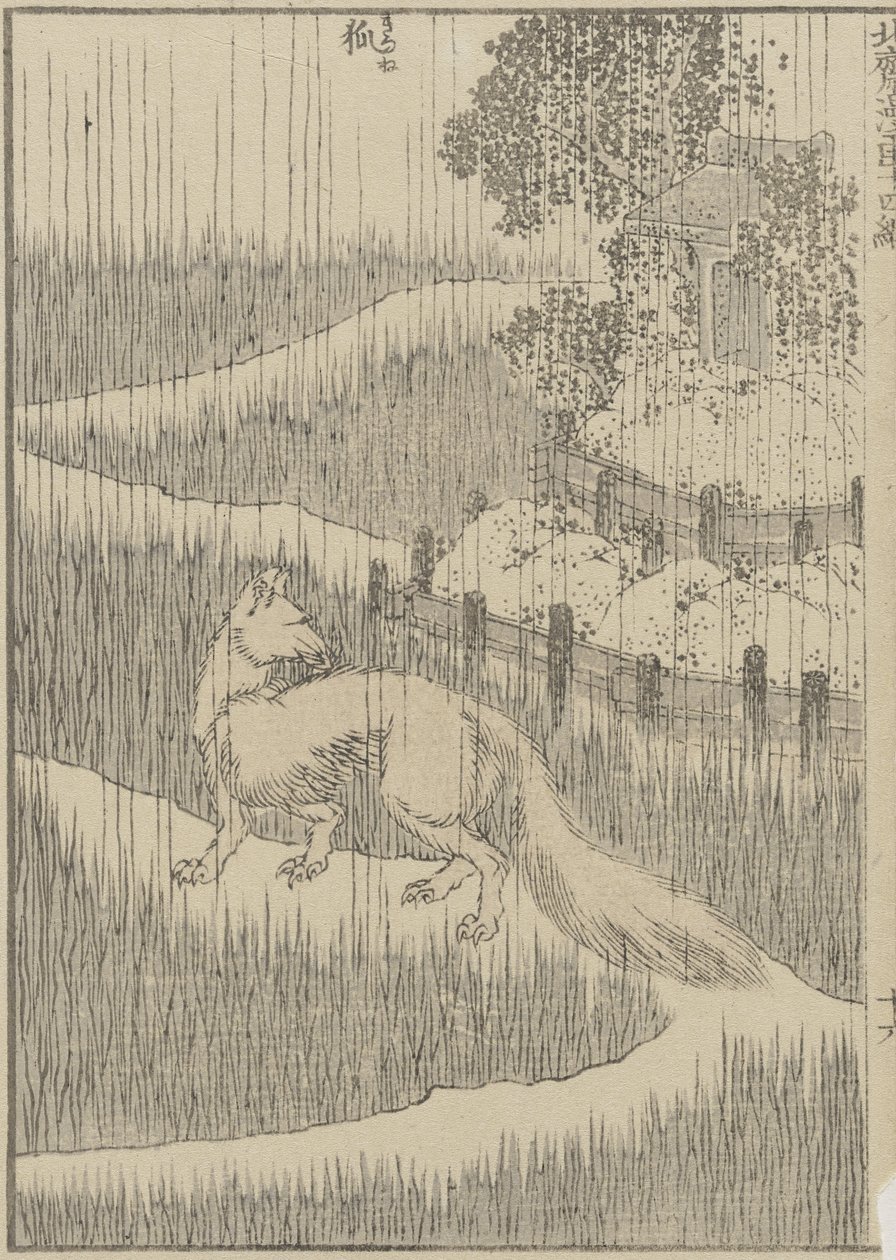 Fox in the Rain, c. 1840 (dřevotisk) od Katsushika Hokusai