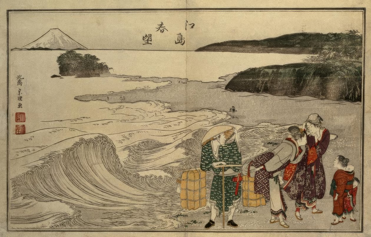 Ženy na pláži Enoshima od Katsushika Hokusai