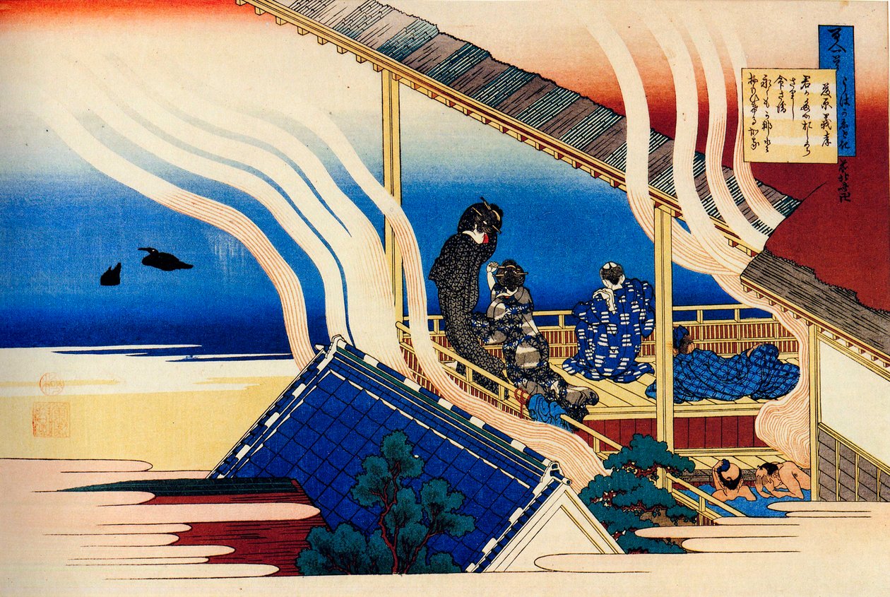 Ze série Sto básní od jednoho sta básníků: Fujiwara no Yoshitaka, c1830. od Katsushika Hokusai