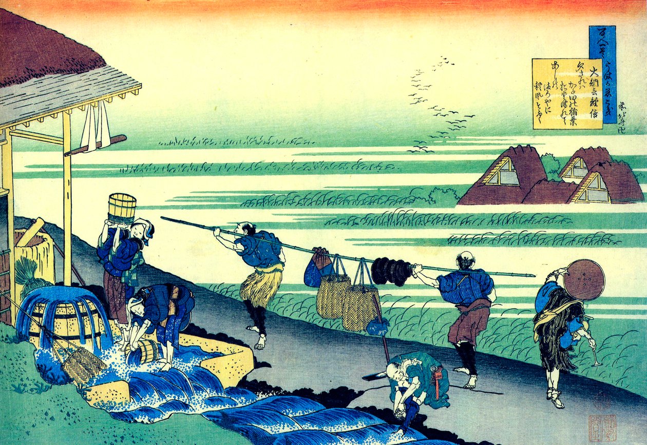 Ze série Sto básní od sta básníků: Minamoto no Tsunenobu, c1830. od Katsushika Hokusai