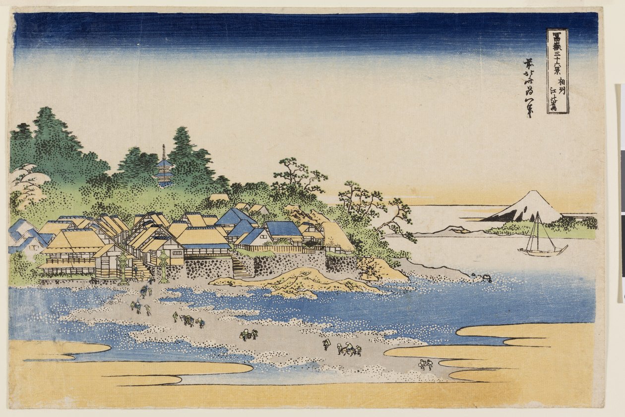 Fuji z ostrova Enoshima v provincii Sagami, ze série Třicet šest pohledů na horu Fuji, začátek 30. let 19. století od Katsushika Hokusai
