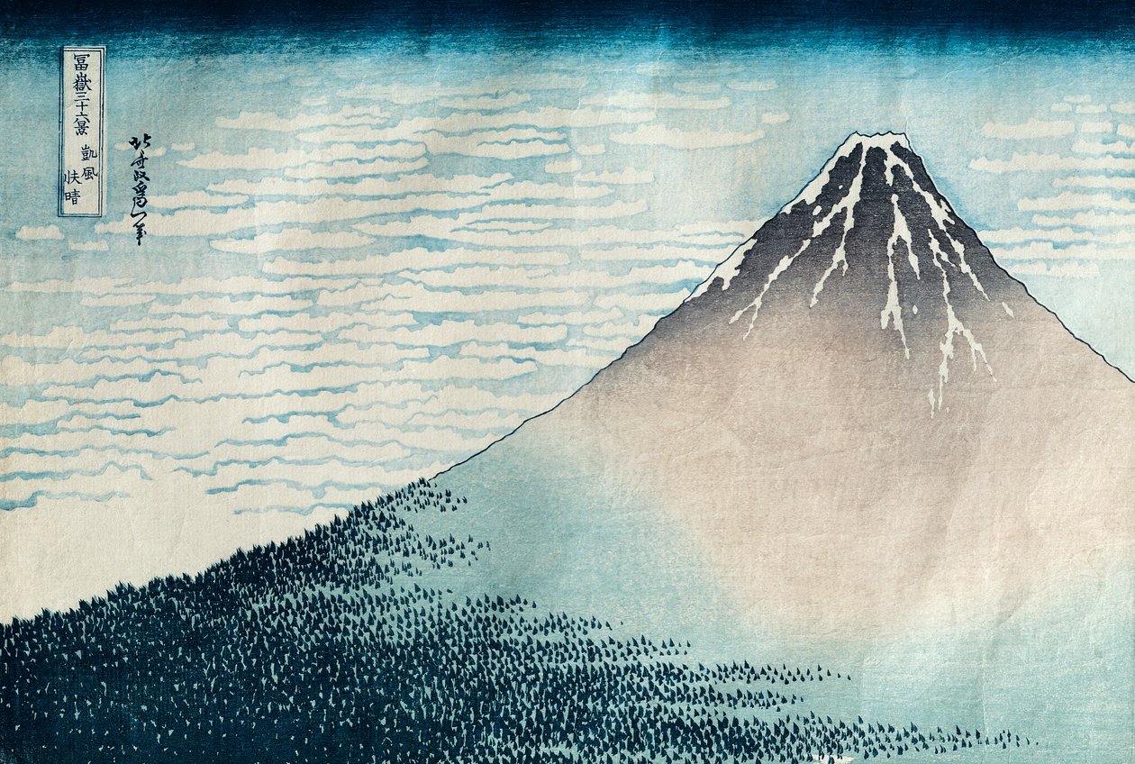 „Fuji za jasného počasí“, ze série „36 pohledů na horu Fuji“ (Fugaku sanjurokkei) (dřevotisk) (viz také 77485 a 394) od Katsushika Hokusai