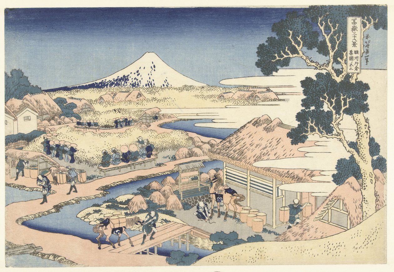 Fuji z čajové plantáže Katakura v provincii Suruga Sunshu Katakura chaen no Fuji (název na objektu) 36 pohledů na horu Fuji (název série) Fugaku sanjurokkei (název série na objektu) od Katsushika Hokusai