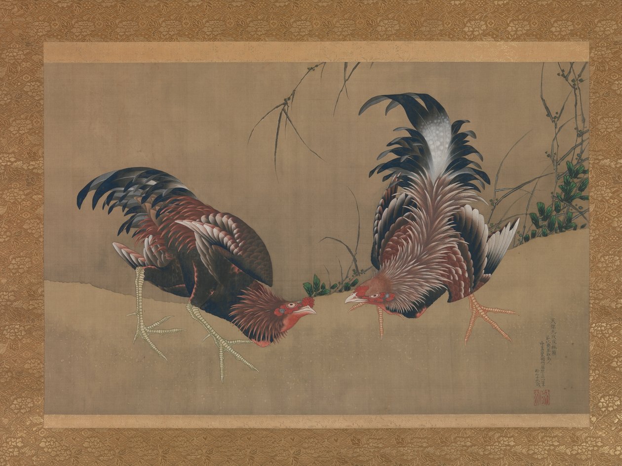 Bojoví kohouti od Katsushika Hokusai