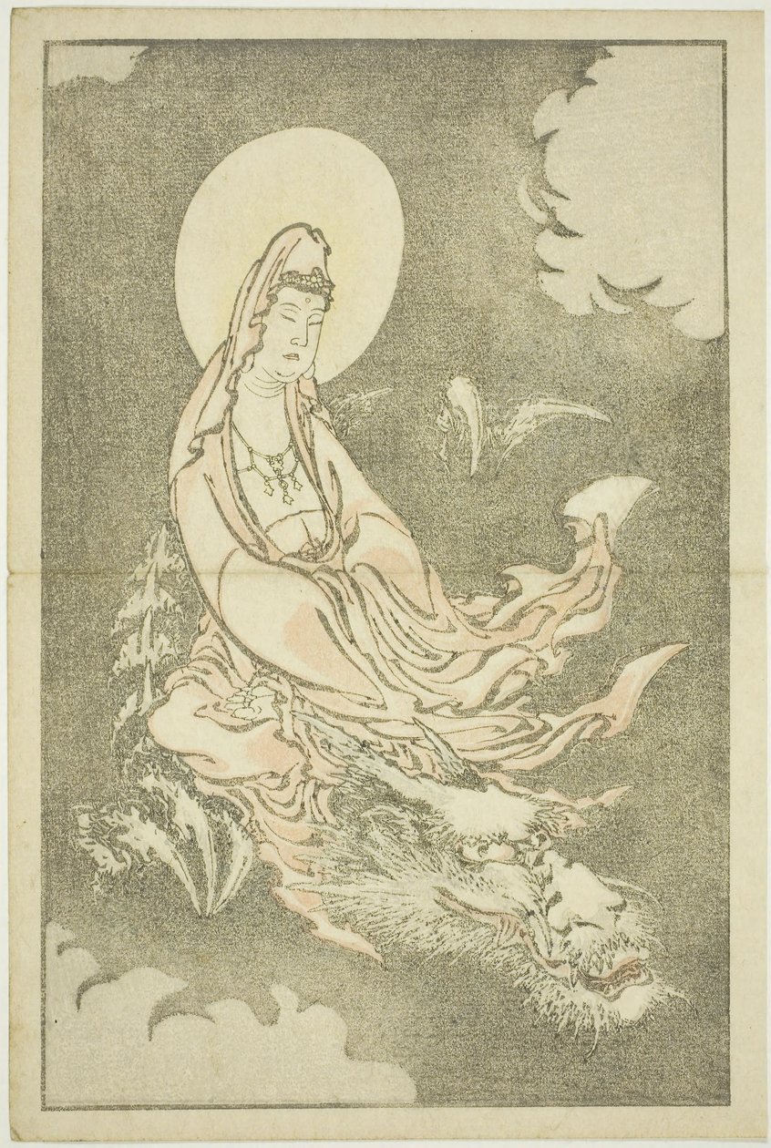 Bohyně na drakovi, z Hokusaiovy knihy realistických obrazů (Hokusai shashin gafu), asi 1814 (barevný dřevoryt (albový list)) od Katsushika Hokusai