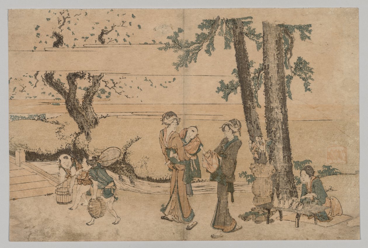 Skupina figurek u potoka, 1760-1849. od Katsushika Hokusai