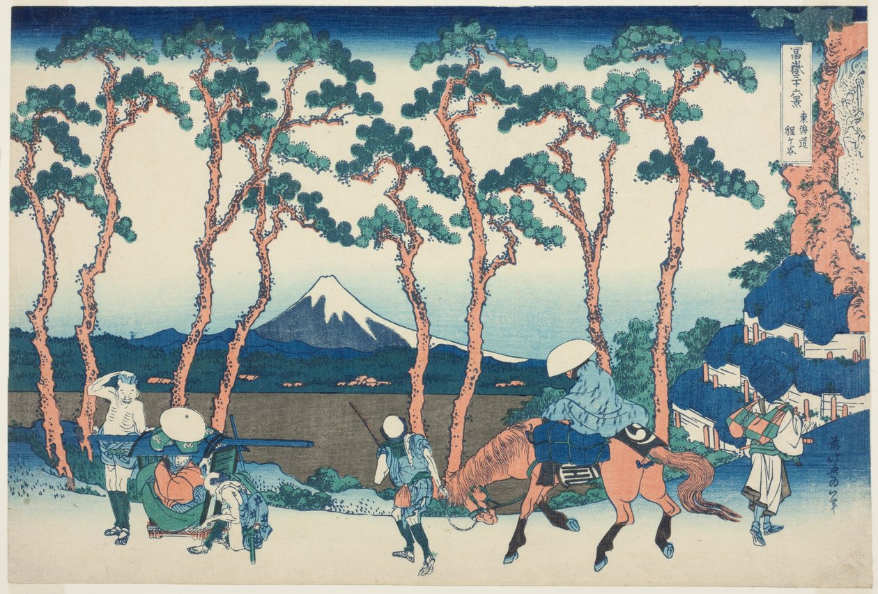 Hodogaya na Tokaido (Tokaido Hodogaya), ze série "Třicet šest pohledů na horu Fudži (Fugaku sanjurokkei)". od Katsushika Hokusai