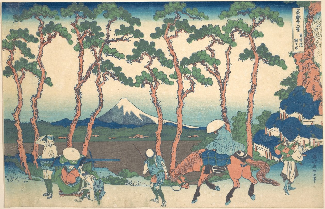 Hodogaya na cestě Tōkaidō (Tōkaidō Hodogaya), ze série „Třicet šest pohledů na horu Fuji“ (Fugaku sanjūrokkei) od Katsushika Hokusai