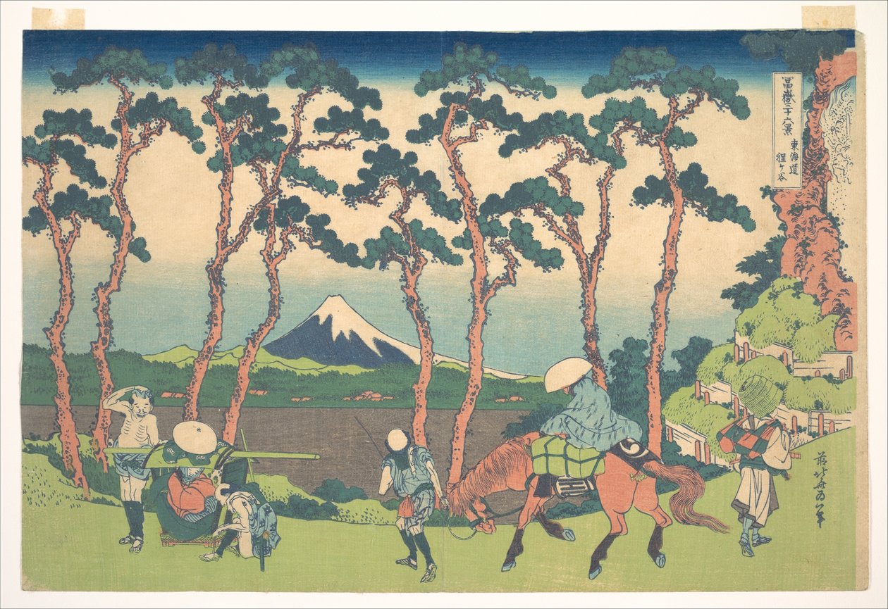 Hodogaya na cestě Tōkaidō (Tōkaidō Hodogaya), ze série „Třicet šest pohledů na horu Fuji“ (Fugaku sanjūrokkei) od Katsushika Hokusai
