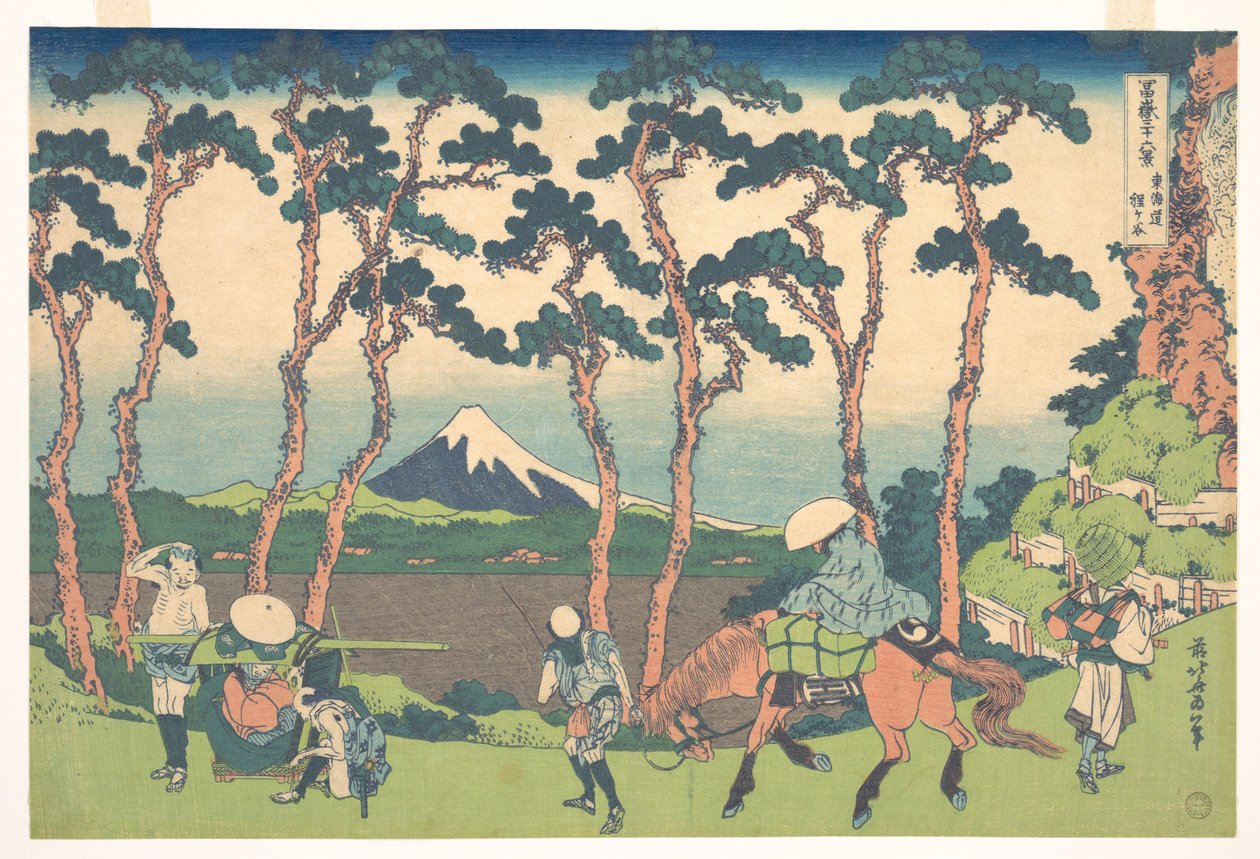 Hodogaya na cestě Tōkaidō (Tōkaidō Hodogaya), ze série „Třicet šest pohledů na horu Fuji“ (Fugaku sanjūrokkei) od Katsushika Hokusai