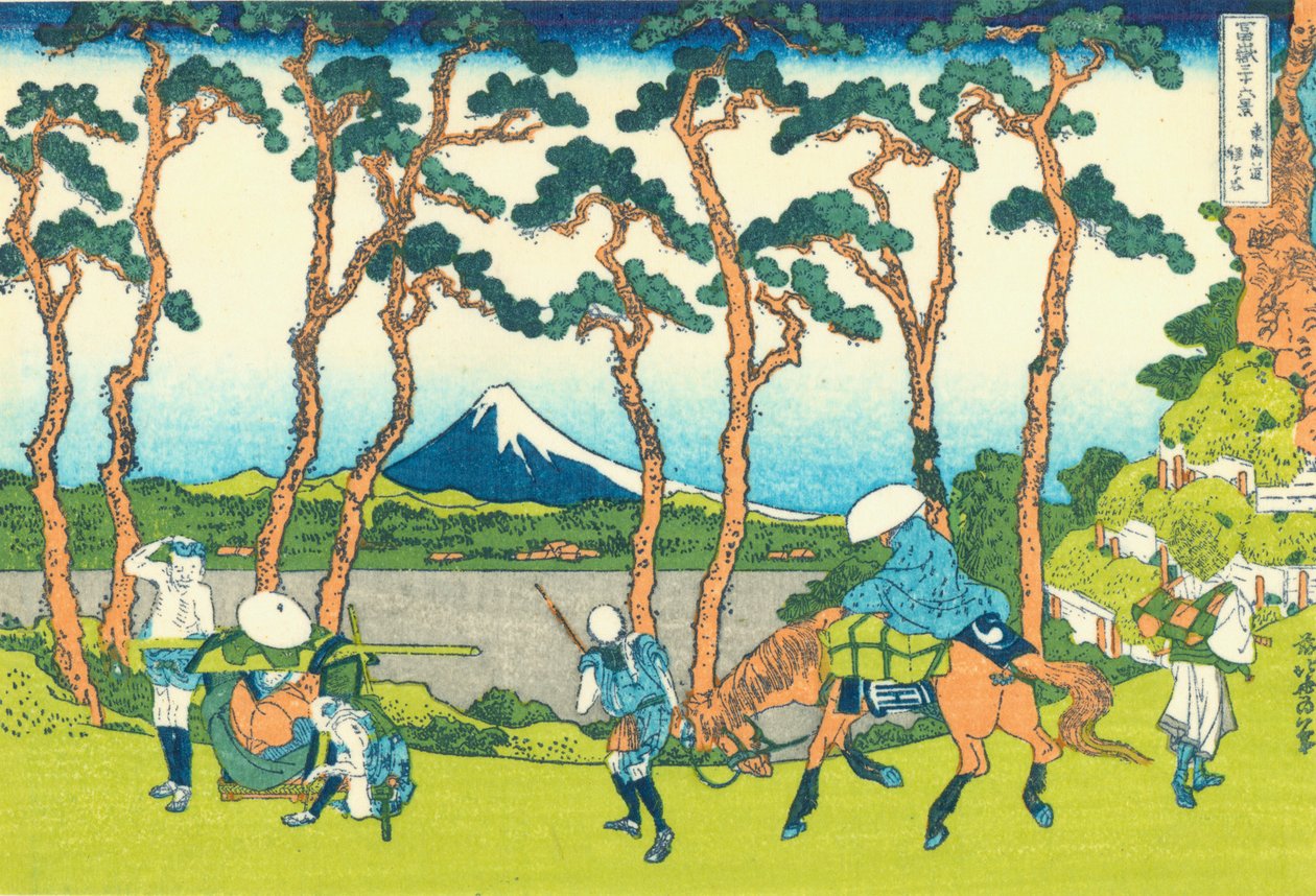 Hodogaya na Tokaidó, kolem 1830 (dřevěný tisk) od Katsushika Hokusai