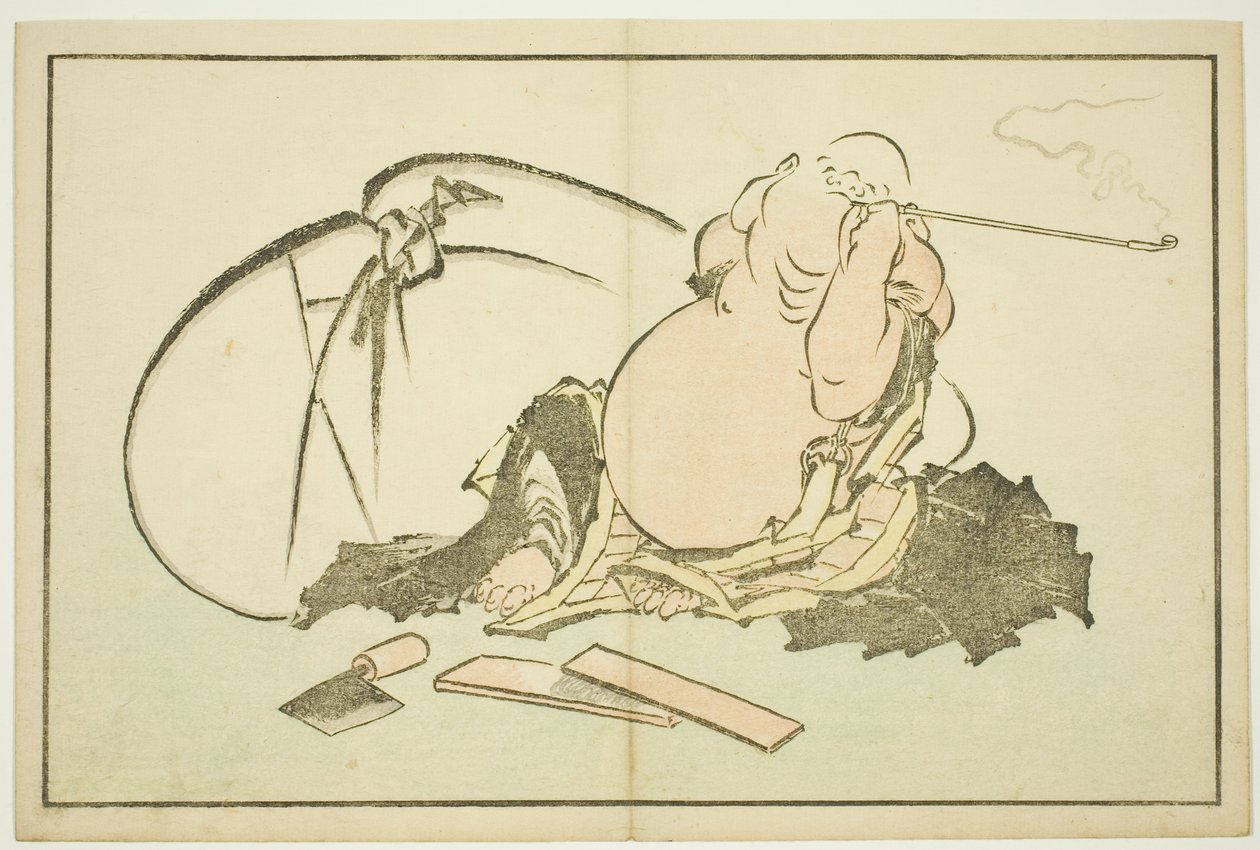 Hotei kouří dýmku, z Obrázkové knihy realistických obrazů Hokusai (Hokusai shashin gafu) od Katsushika Hokusai