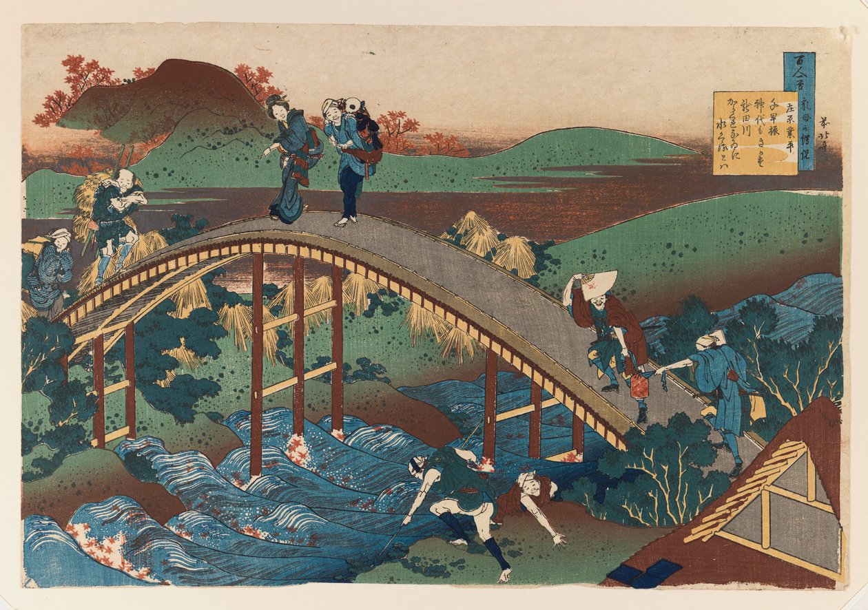 Ilustrace ze série The Hundred Poems (barevný dřevořez) od Katsushika Hokusai