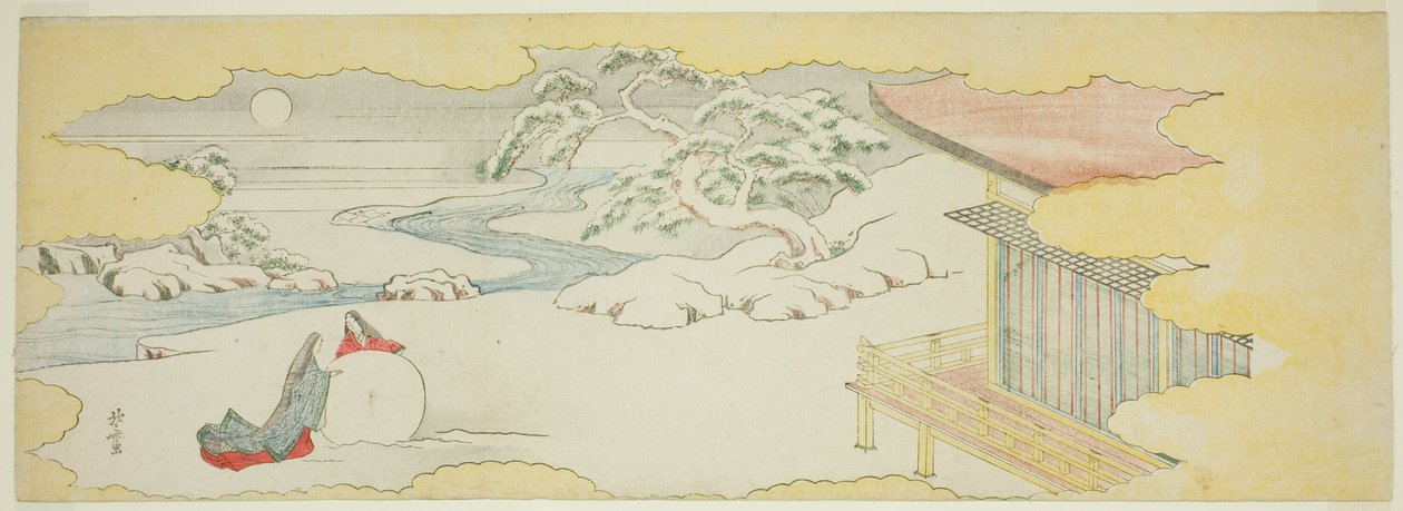Ilustrace Modrý zvonek (Asagao), 20. kapitola Příběhu o Gendži (Gendži monogatari) od Katsushika Hokusai
