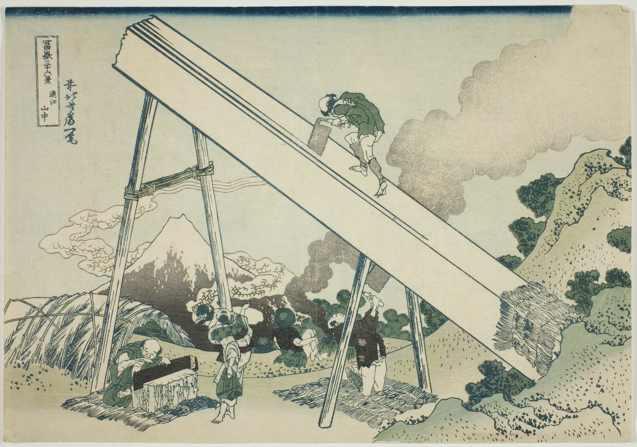 V horách Totomi (Totomi sanchu), ze série „Třicet šest pohledů na horu Fuji (Fugaku sanjurokkei)“ od Katsushika Hokusai