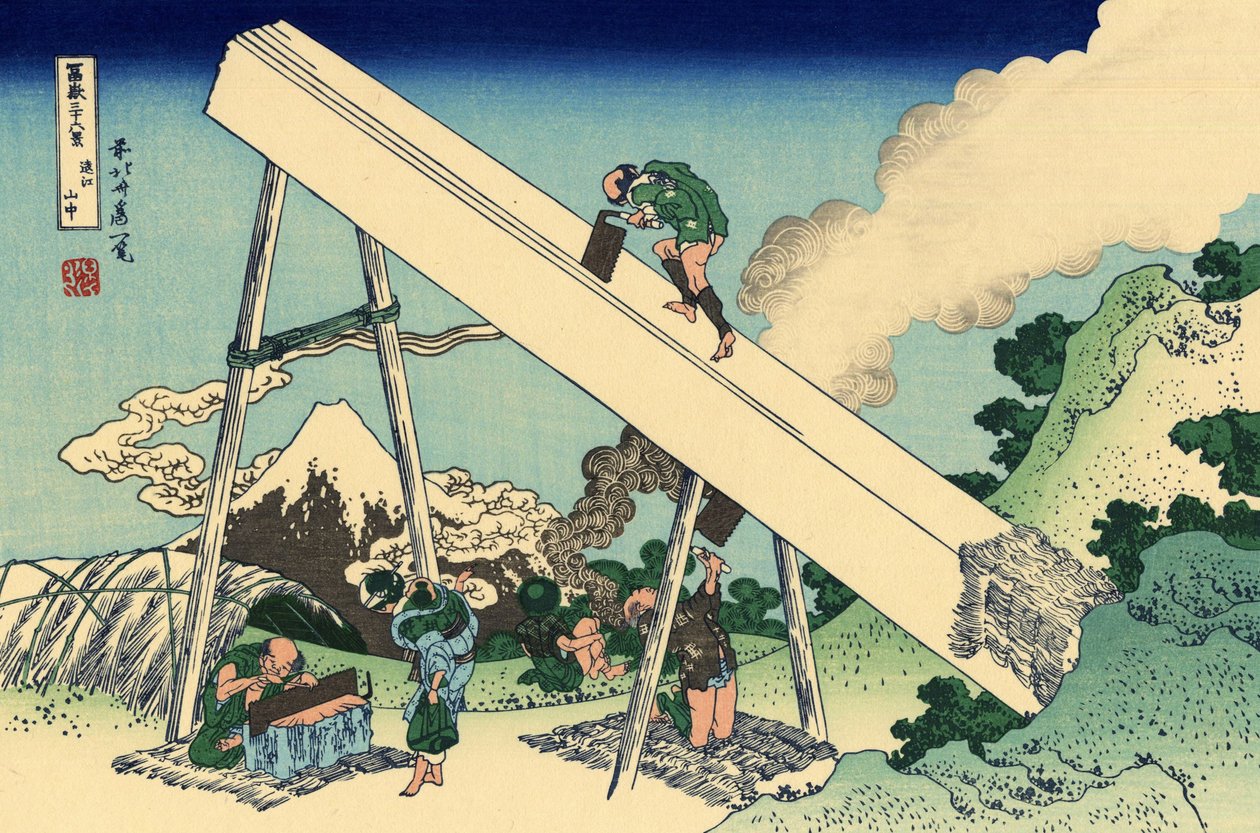 V Totomi Mountains, kolem roku 1830 (dřevořez) od Katsushika Hokusai