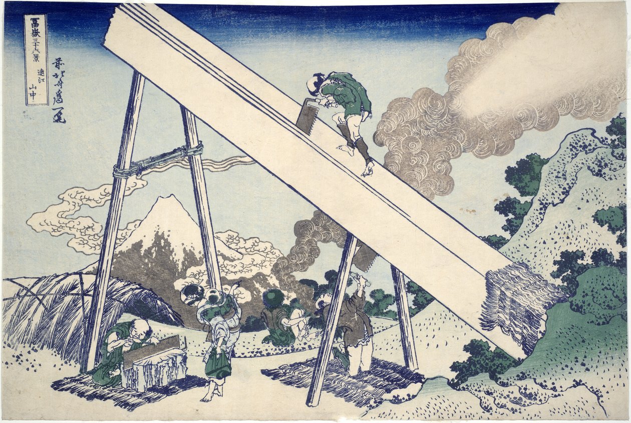 V horách Totomi, ze série 36 pohledů na horu Fuji, hospoda. 1831 (barevný dřevořez) od Katsushika Hokusai