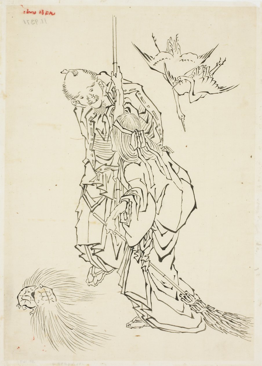 Jo a Uba; Téma Takasago, ca. 1815-1849 (inkoust na papíře) od Katsushika Hokusai