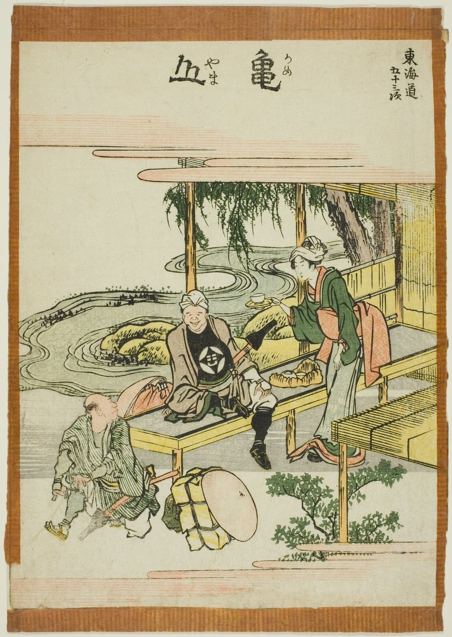 Kameyama, ze série "Padesát tři stanic Tokaida (Tokaido gojusan tsugi)" od Katsushika Hokusai