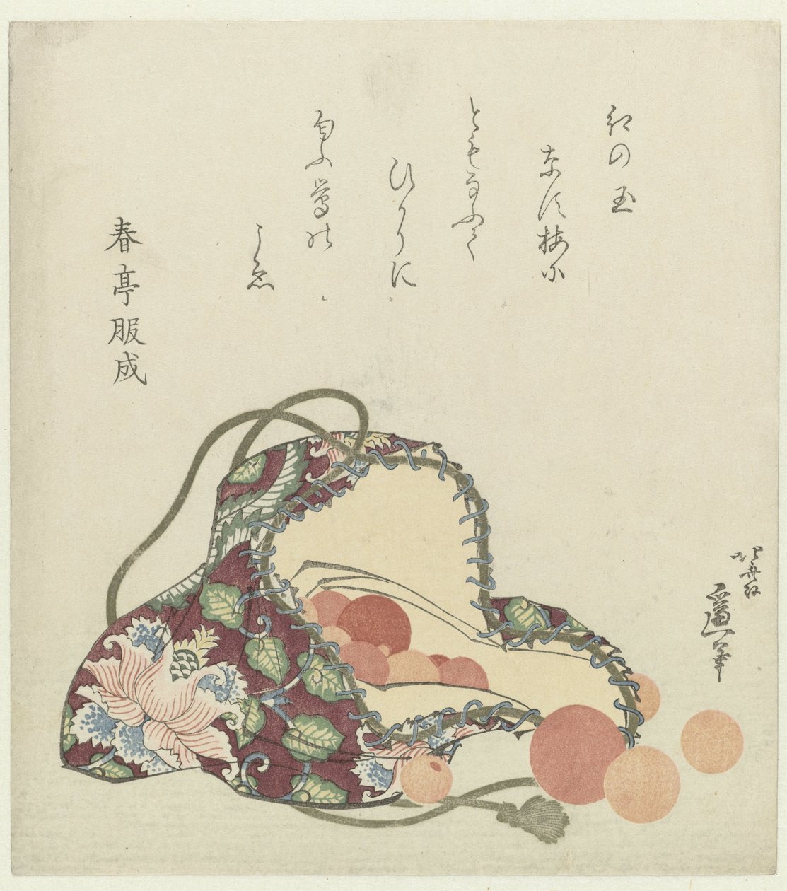 Křemenné korálky s brokátovým sáčkem od Katsushika Hokusai