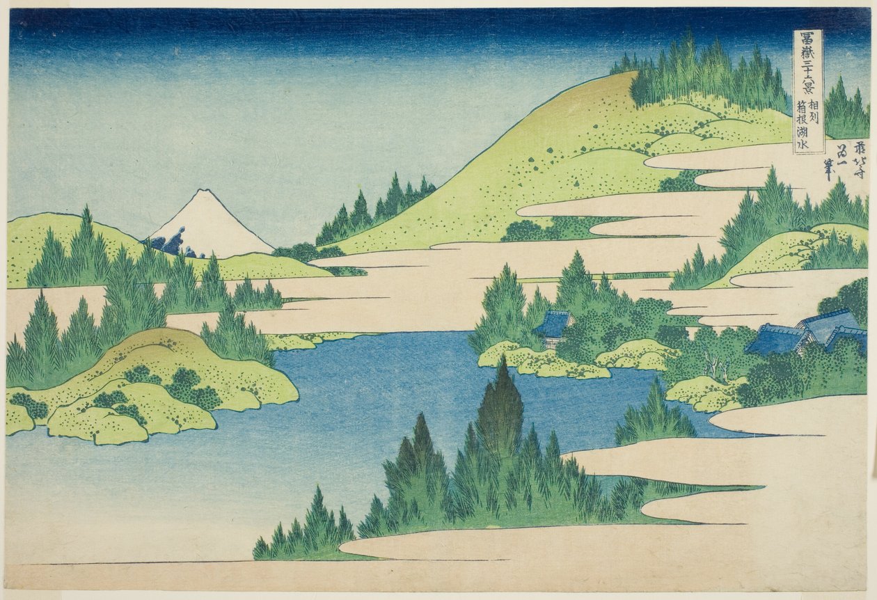 Jezero Hakone v provincii Sagami (Soshu Hakone Kosui), ze série „Třicet šest pohledů na horu Fuji (Fugaku sanjurokkei)“ od Katsushika Hokusai