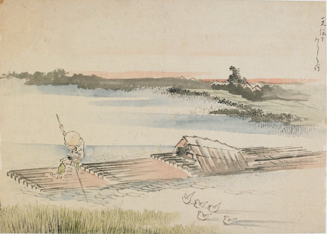 Krajina: převozník na voru, konec 18. a začátek 19. století. od Katsushika Hokusai