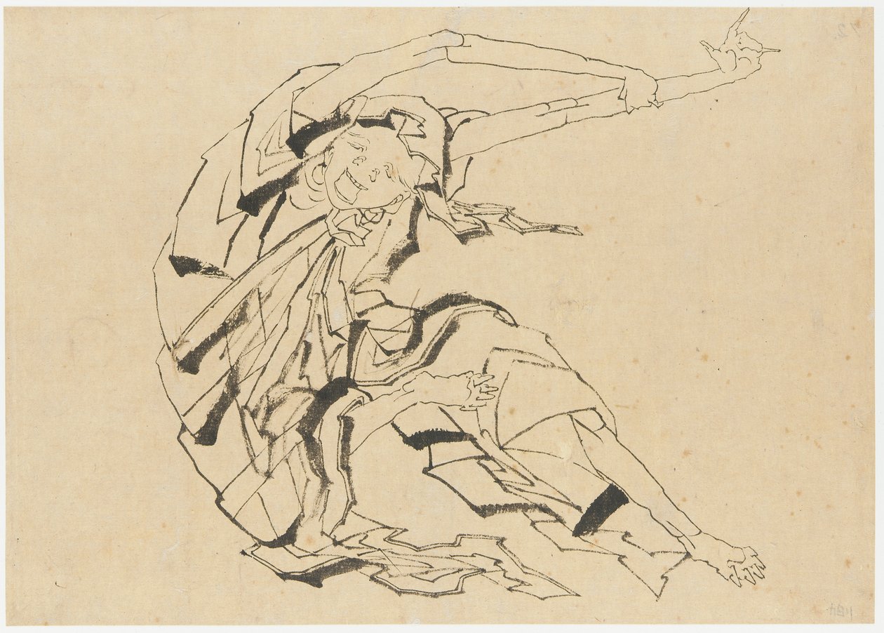 Dlouhoruký muž protahující se, období Edo, 19. století. od Katsushika Hokusai