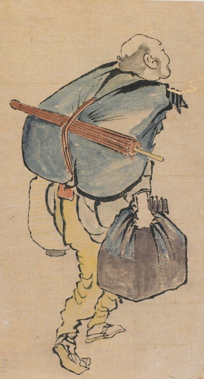 Muž s batohem a lucernou, konec 18.-začátek 19. století. od Katsushika Hokusai