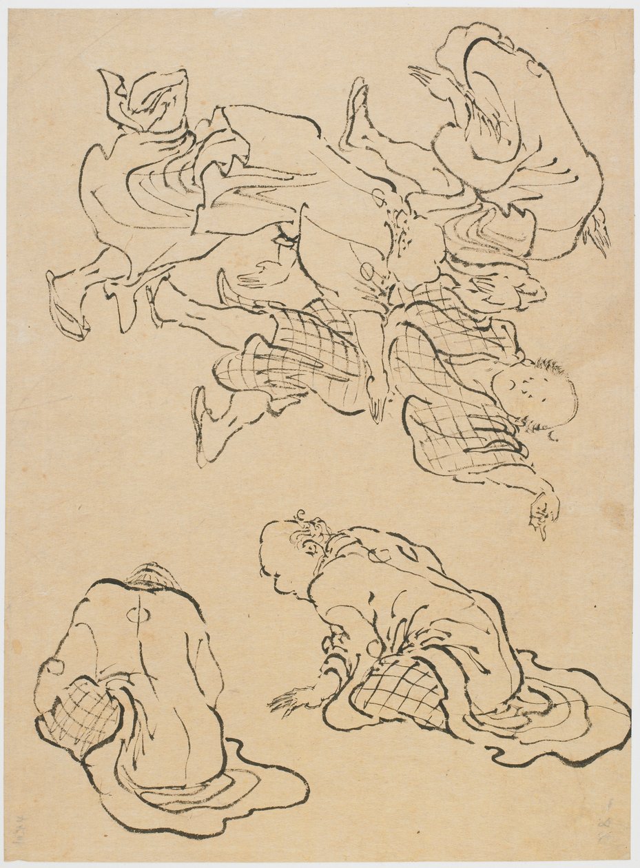 Tančící muži a různé postavy, konec 18.-začátek 19. století. od Katsushika Hokusai