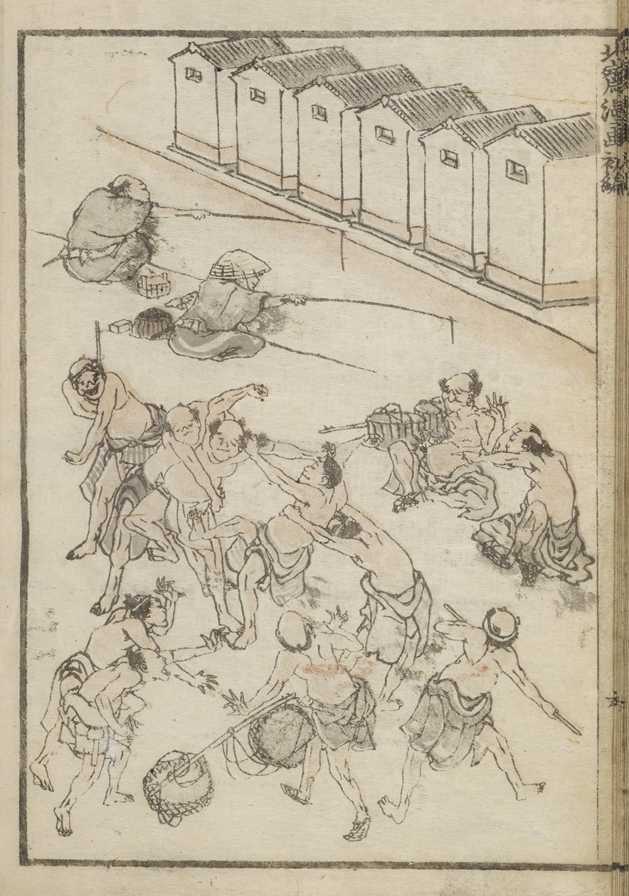 Miesten paini ja kalastus (puukiviprintti) od Katsushika Hokusai
