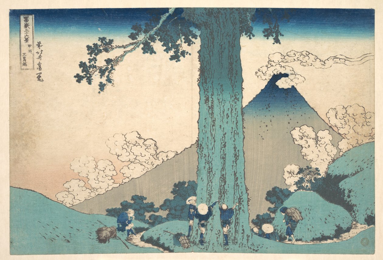 Průsmyk Mišima v provincii Kai (Kōshū Mišima goe), ze série „Třicet šest pohledů na horu Fudži“ (Fugaku sanjūrokkei) od Katsushika Hokusai
