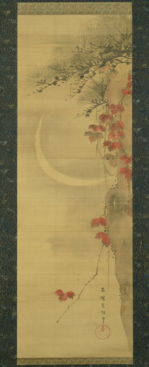 Měsíc, Borovice a Javor od Katsushika Hokusai