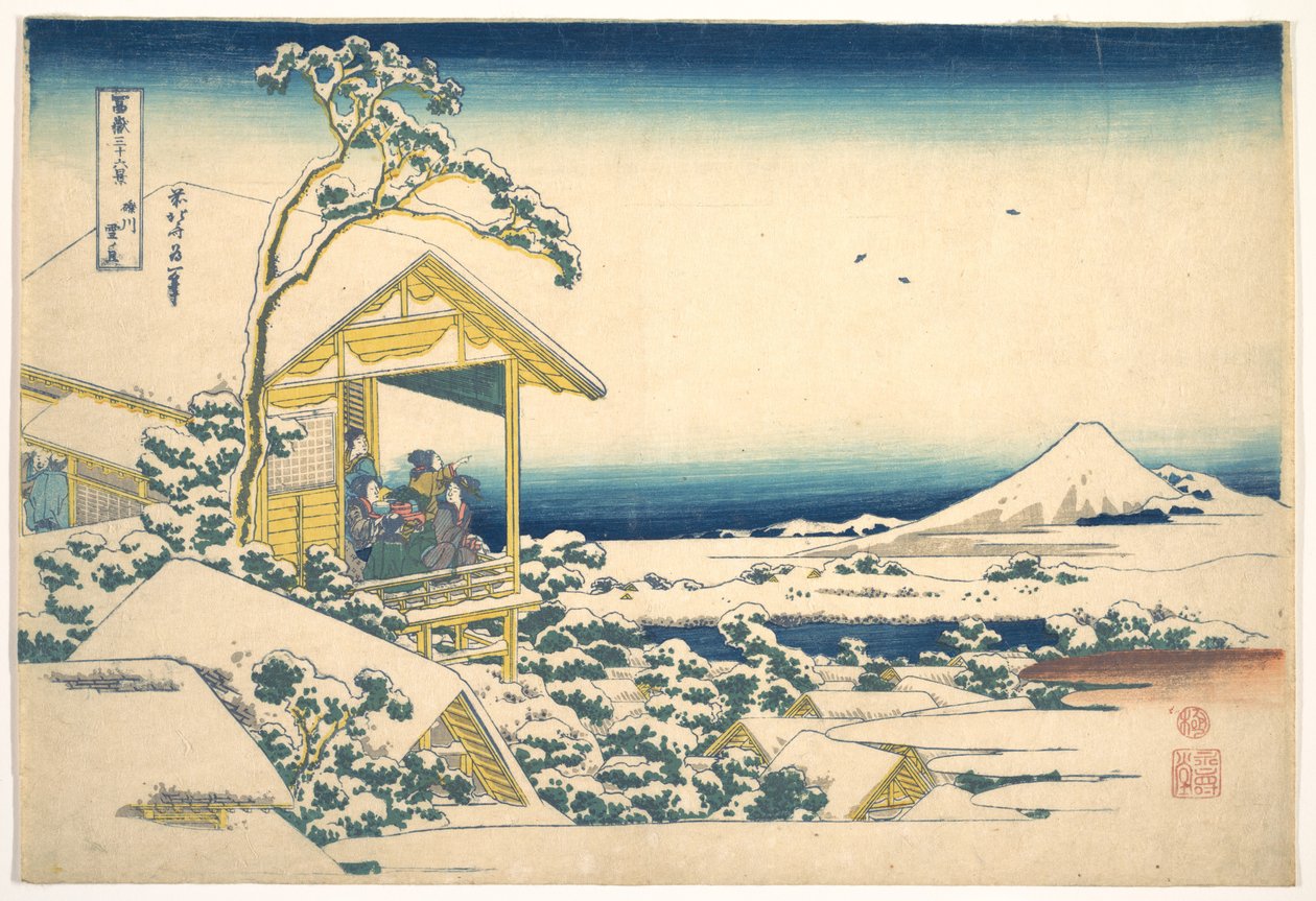 Ráno po sněhu v Koishikawě v Edu (Koishikawa yuki no ashita), ze série Třicet šest pohledů na horu Fudži (Fugaku sanjūrokkei) od Katsushika Hokusai