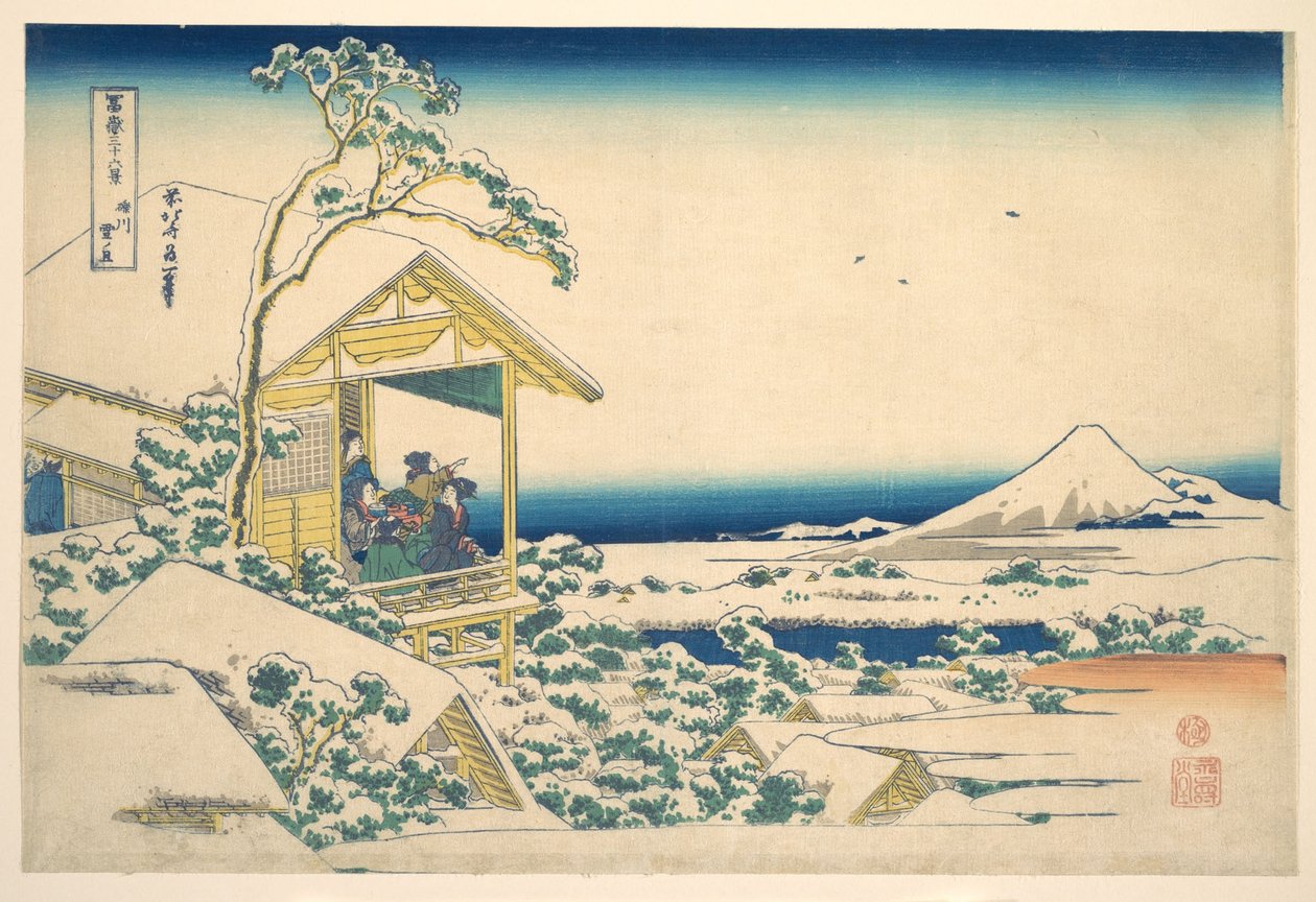 Ráno po sněhu v Koishikawě v Edu (Koishikawa yuki no ashita), ze série Třicet šest pohledů na horu Fudži (Fugaku sanjūrokkei) od Katsushika Hokusai