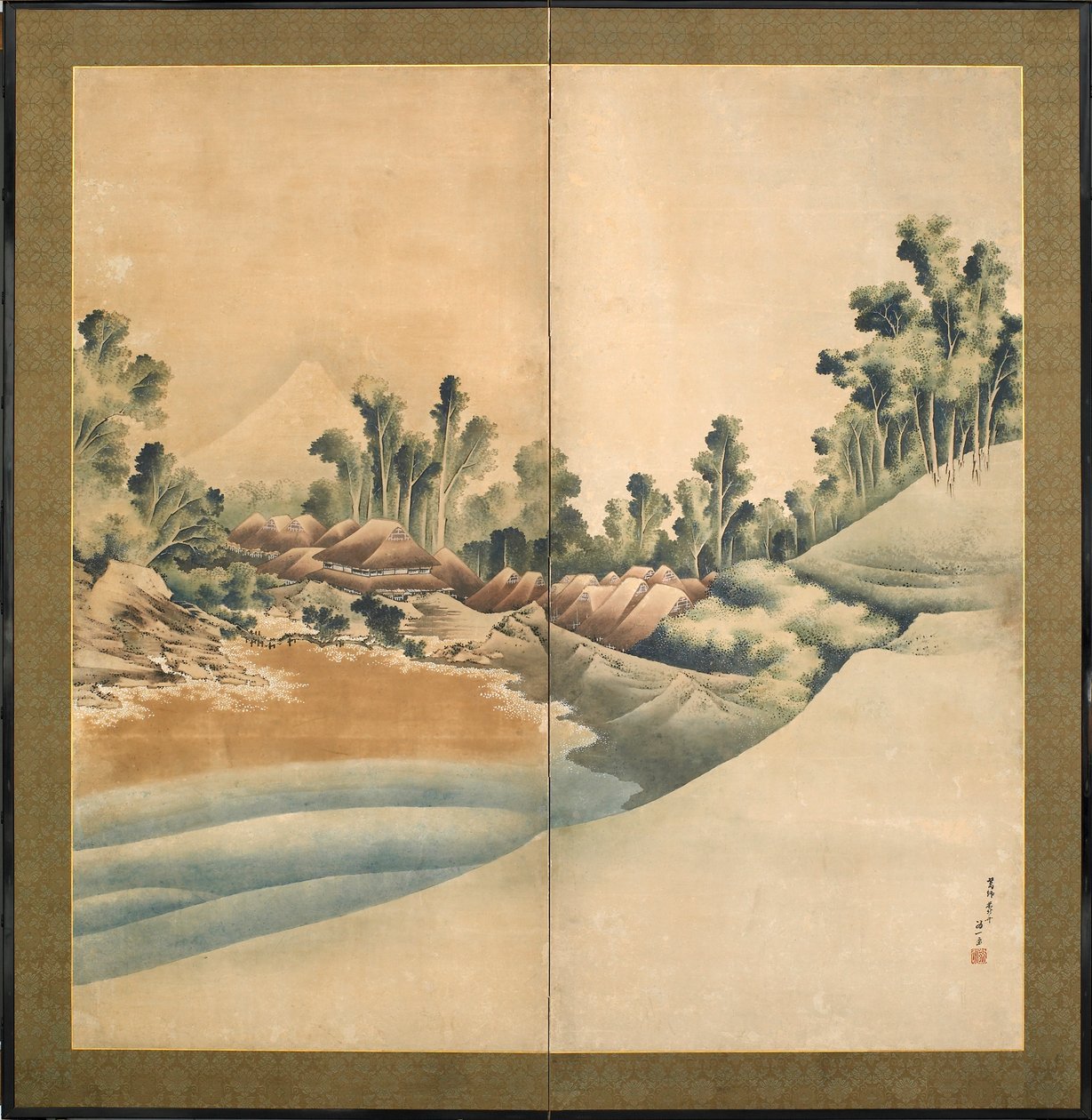Hora Fuji a Enoshima, období Edo, cca 1825 (inkoust a barva na papíře) od Katsushika Hokusai