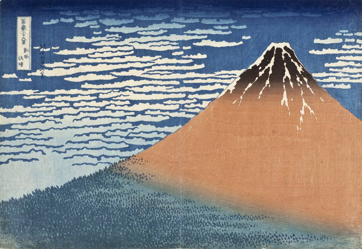 Mount Fuji in Clear Weather (také známá jako Red Fuji), cca 1830 (dřevěný tisk) od Katsushika Hokusai
