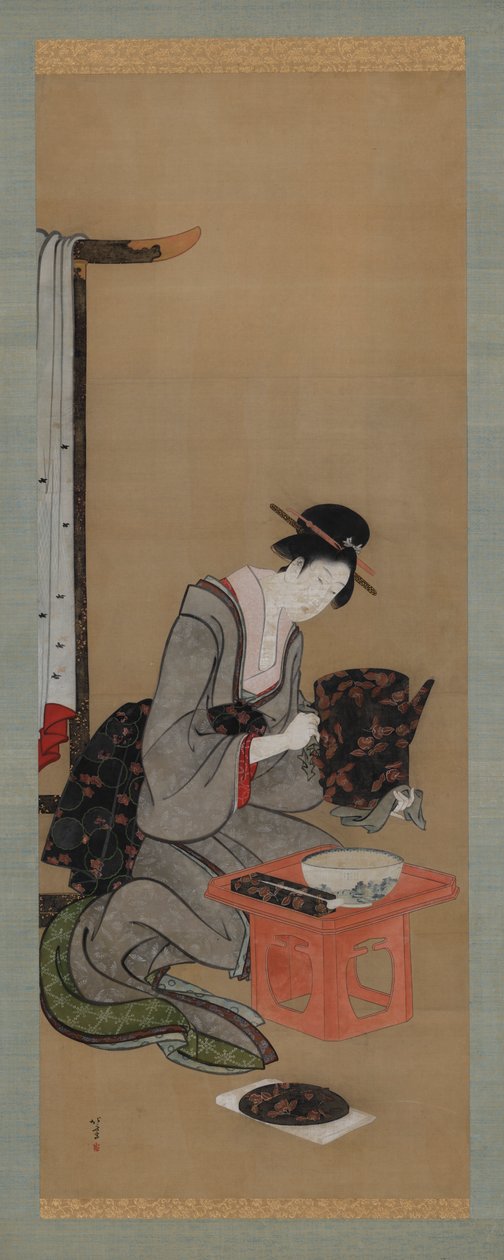 Novoroční zvyk: Makeup na Nový rok ráno, období Edo, ca. 1806-1811. od Katsushika Hokusai