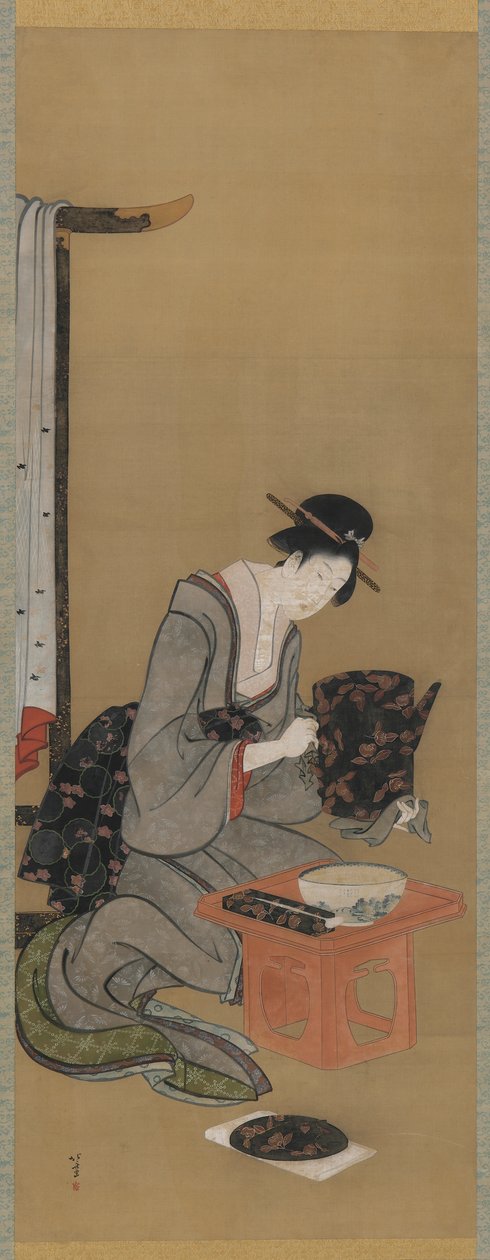 Novoroční zvyk: přání pro nový rok slibný sen, období Edo, kolem 1806-11 (inkoust a barva na hedvábí) od Katsushika Hokusai