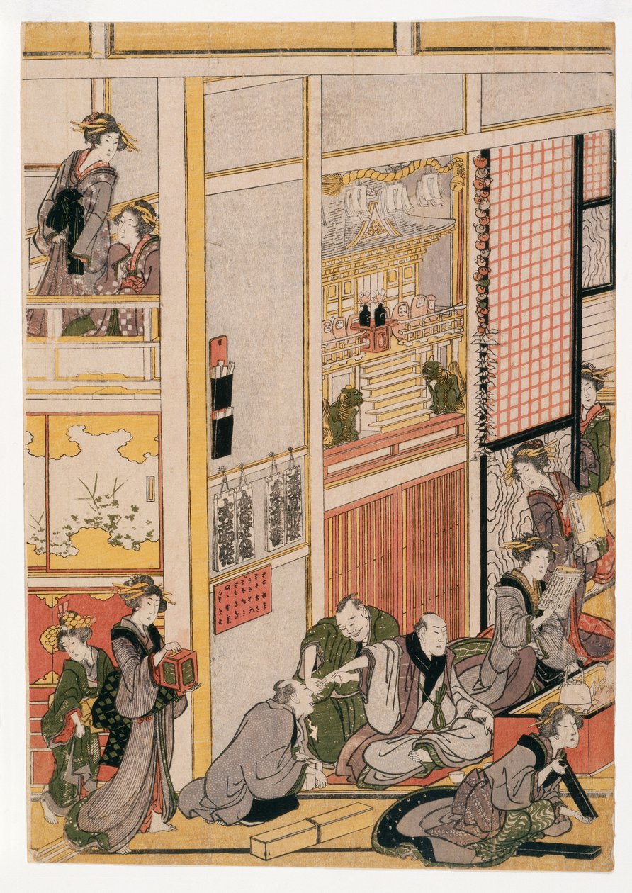 Novoroční dny čajovny Ogi-ya, kolem 1810 (dřevěné tisky) (viz také 406533, 406535 & 406536) od Katsushika Hokusai