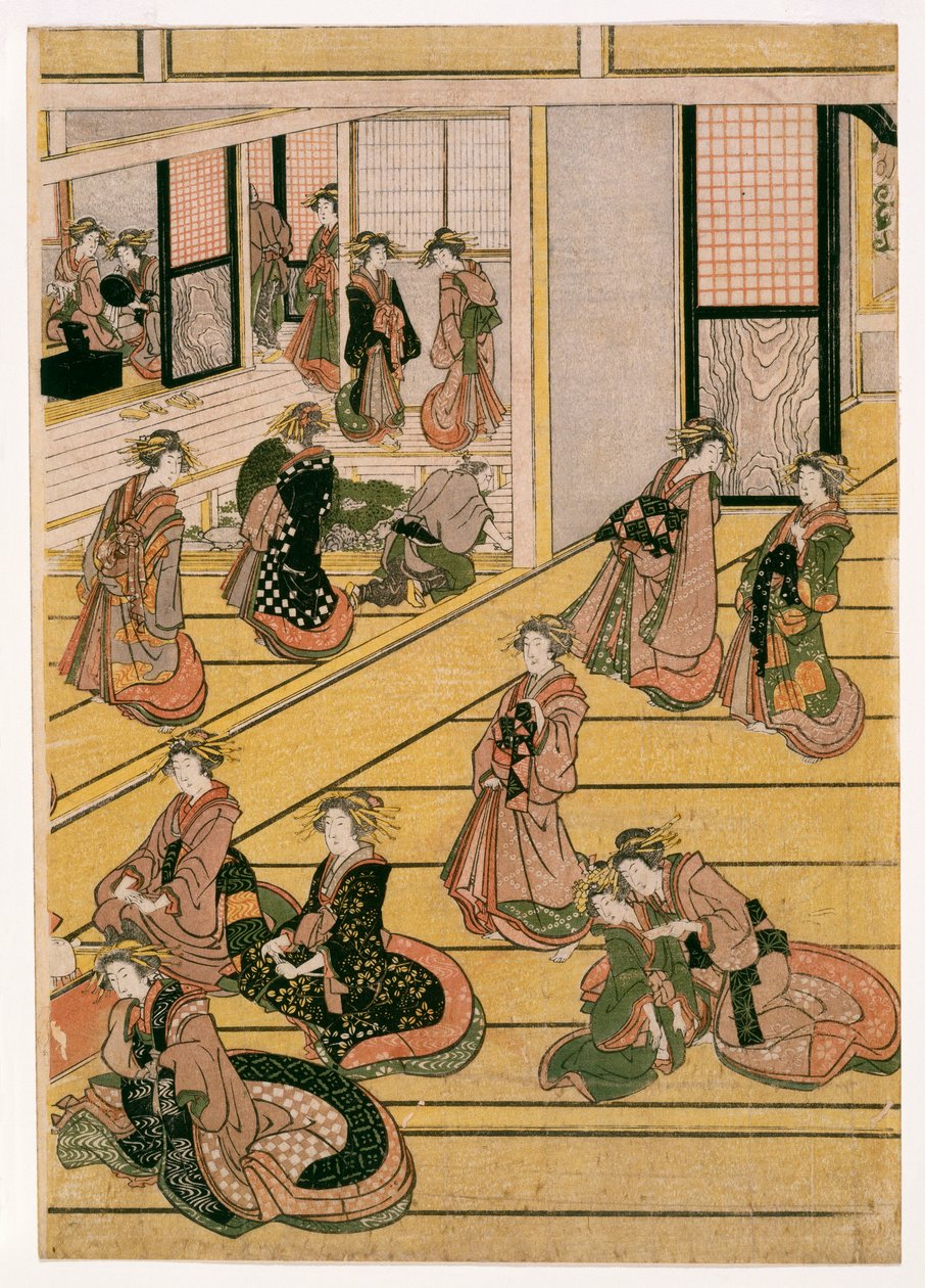 Novoroční dny čajovny Ogi-ya, kolem 1810 (dřevěné tisky) (viz také 406533, 406534 & 406535) od Katsushika Hokusai
