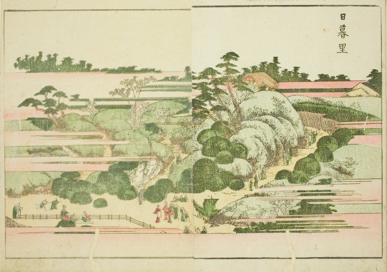 Nippori, z ilustrované knihy „Obrázková kniha zábav východu (Ehon Azuma asobi)“ od Katsushika Hokusai