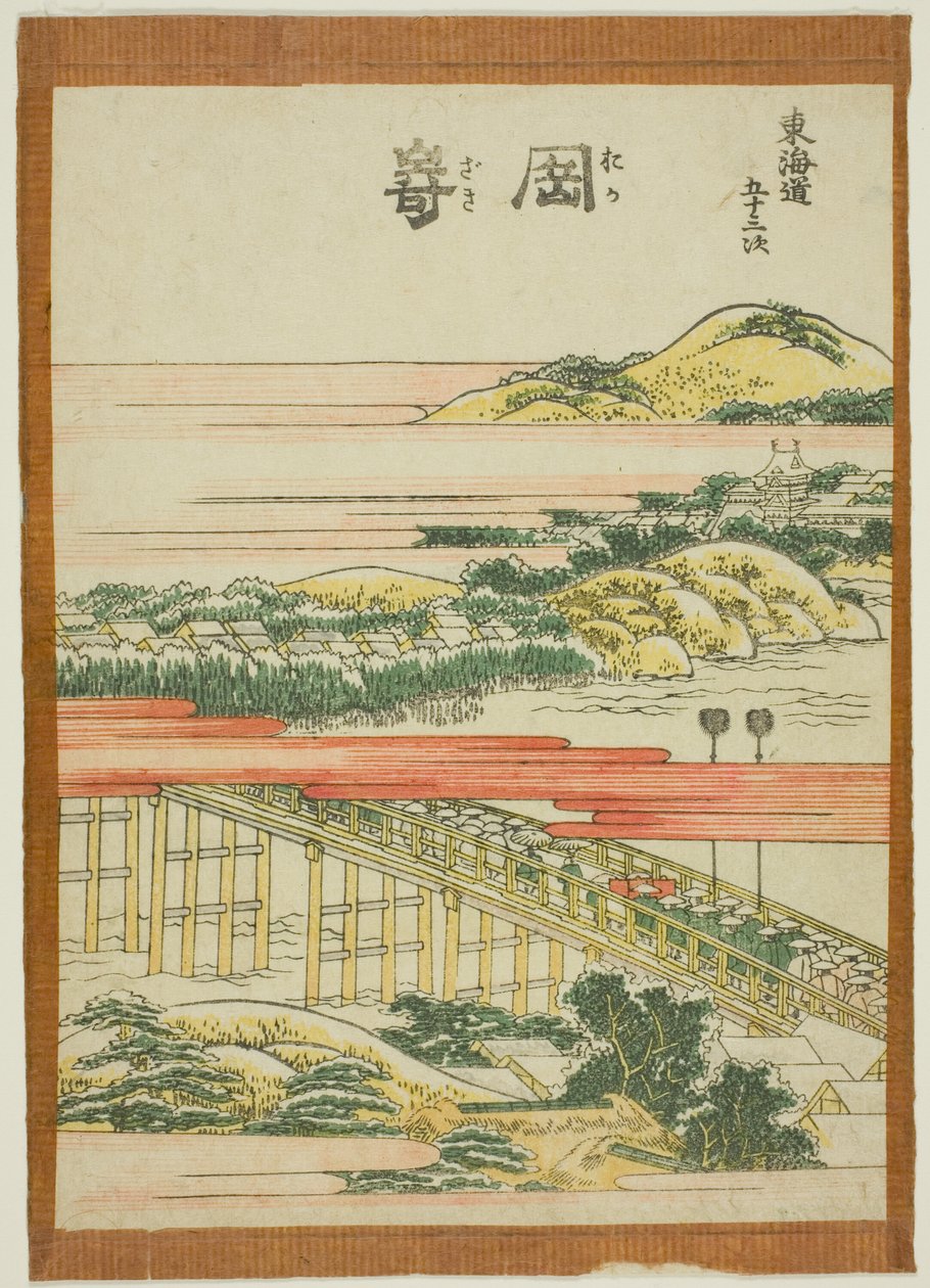 Okazaki, ze série "Padesát tři stanic Tokaida (Tokaido gojusan tsugi)" od Katsushika Hokusai