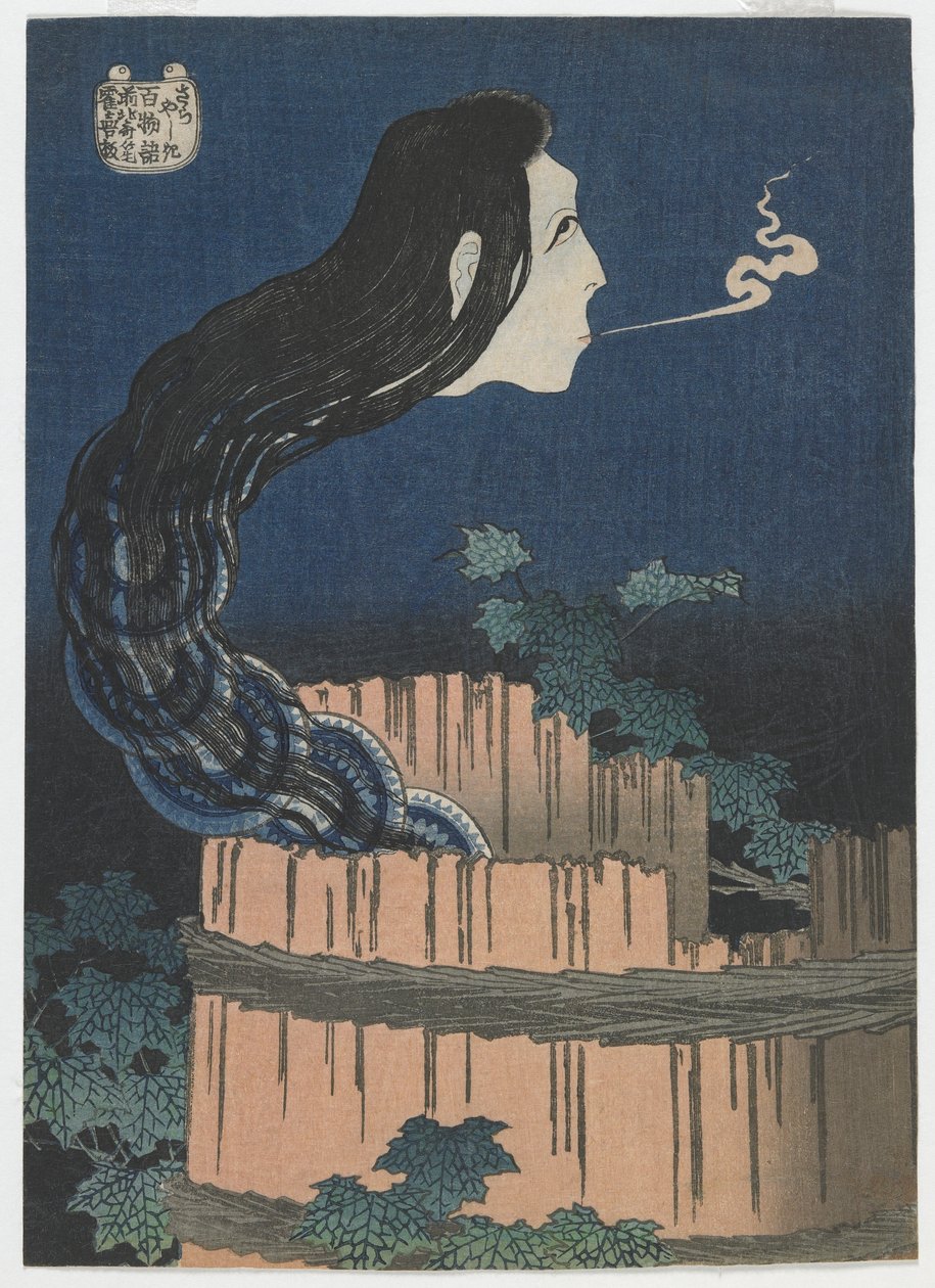 Sto duchů: Sarayashiki, období Edo, 1831-32 (barevný dřevořez) od Katsushika Hokusai