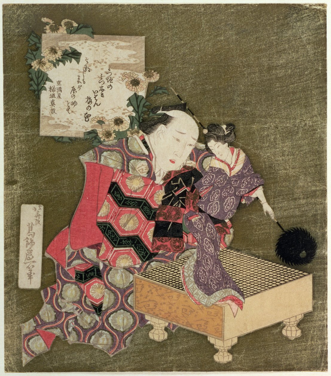 S.443-1937 Muž vystupující s loutkou na Go Board (dřevěný tisk) od Katsushika Hokusai